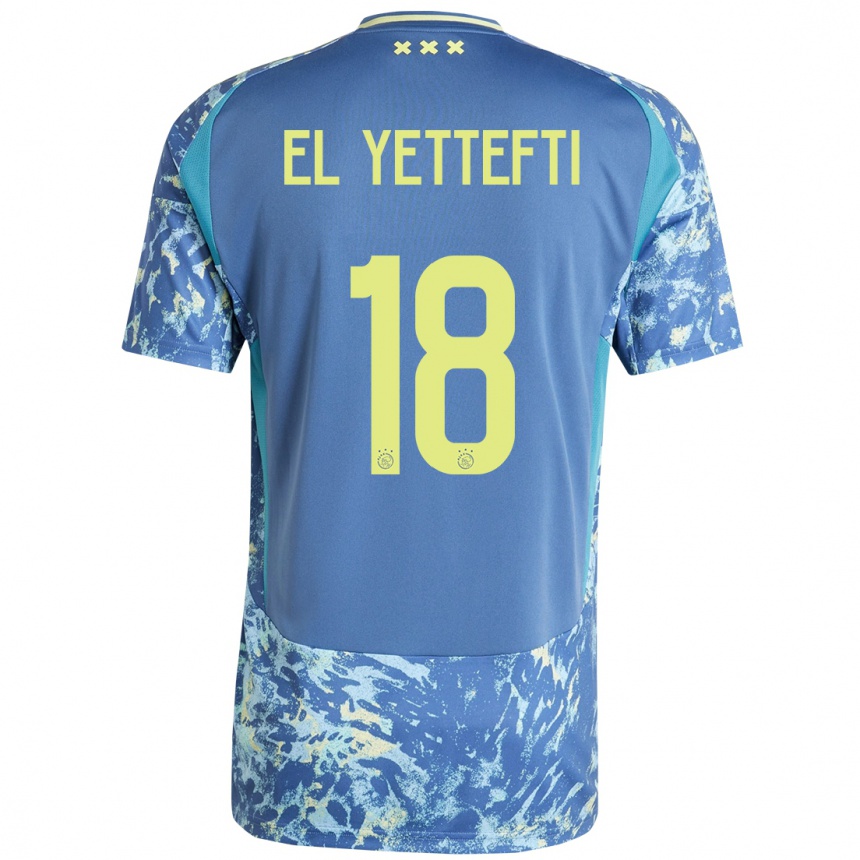 Niño Fútbol Camiseta Adil Amghar El Yettefti #18 Gris Azul Amarillo 2ª Equipación 2024/25