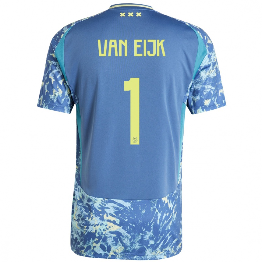 Niño Fútbol Camiseta Regina Van Eijk #1 Gris Azul Amarillo 2ª Equipación 2024/25