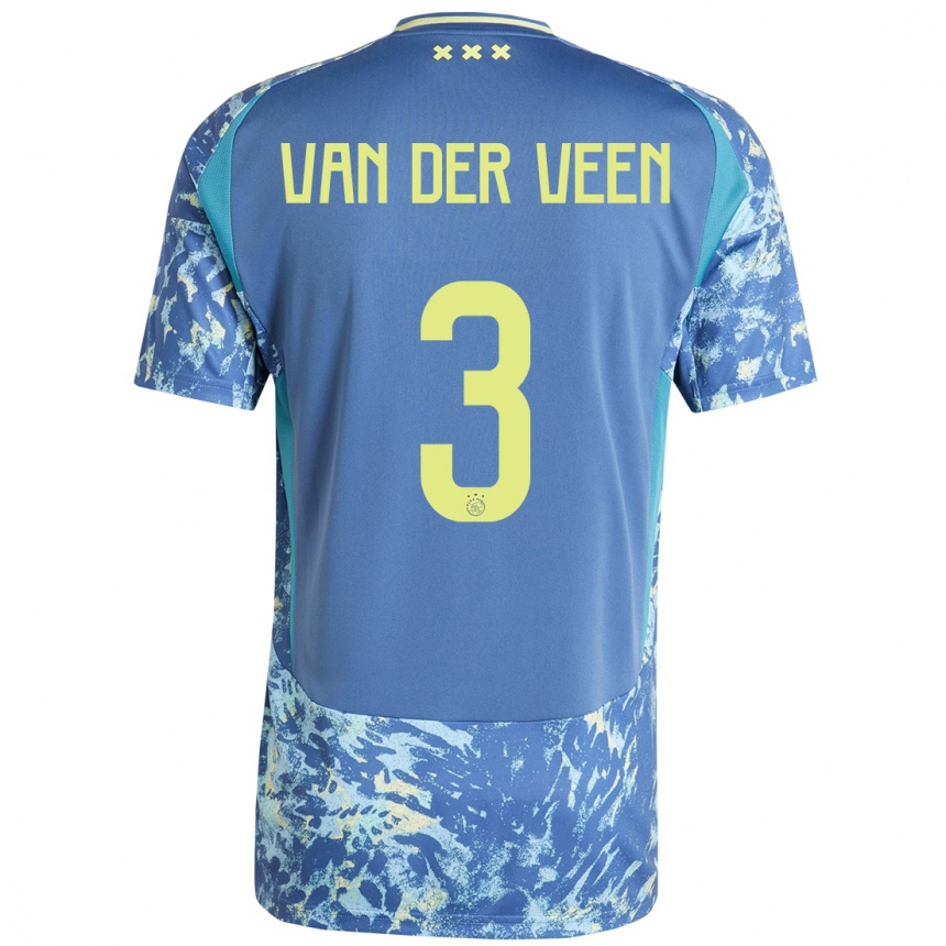 Niño Fútbol Camiseta Roos Van Der Veen #3 Gris Azul Amarillo 2ª Equipación 2024/25