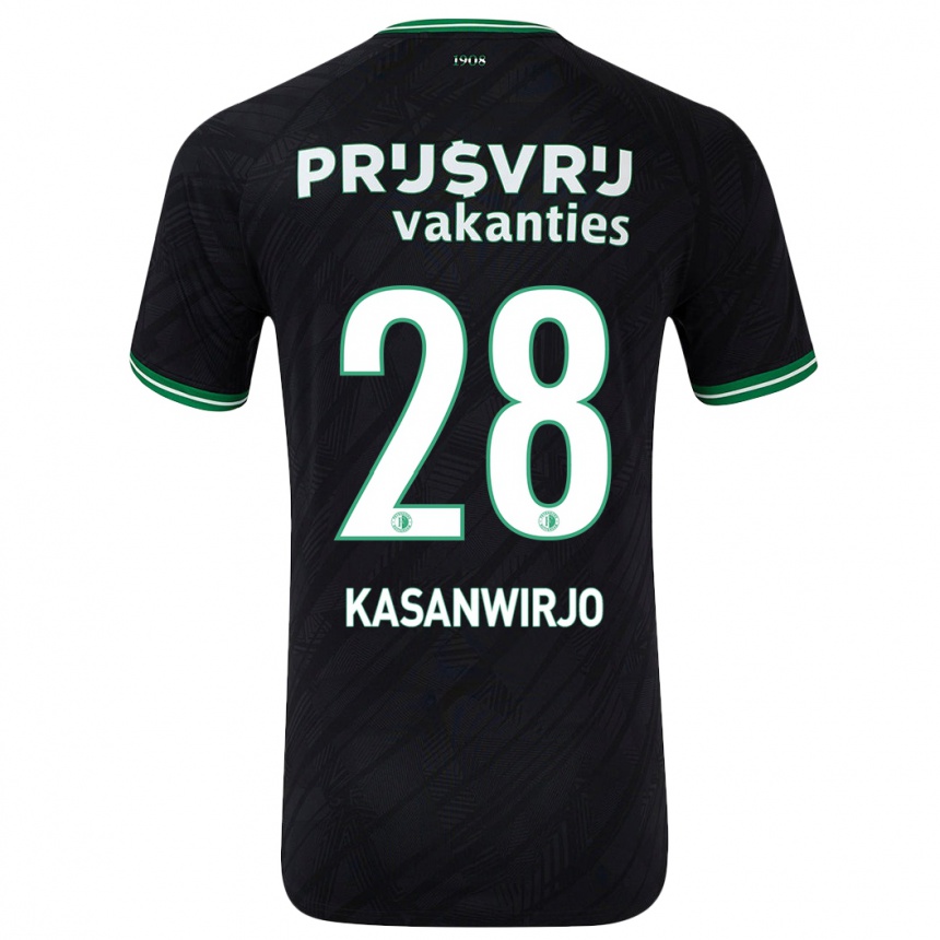 Niño Fútbol Camiseta Neraysho Kasanwirjo #28 Negro Verde 2ª Equipación 2024/25