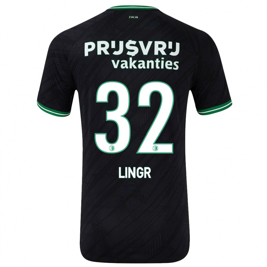 Niño Fútbol Camiseta Ondrej Lingr #32 Negro Verde 2ª Equipación 2024/25