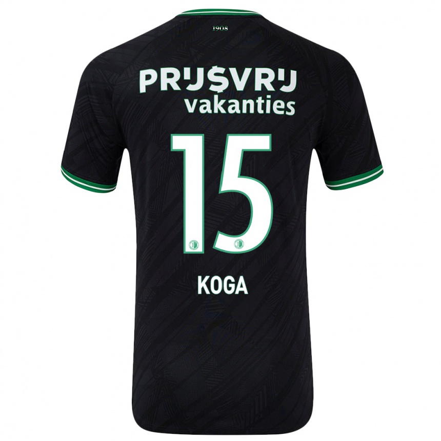 Niño Fútbol Camiseta Tōko Koga #15 Negro Verde 2ª Equipación 2024/25