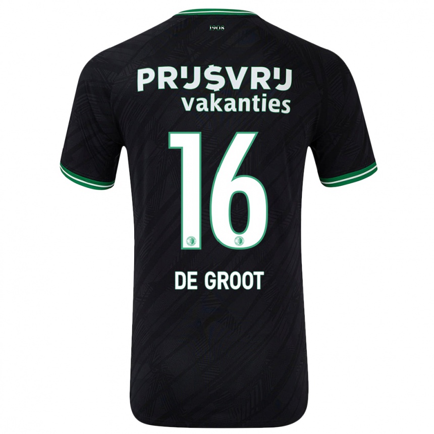 Niño Fútbol Camiseta Jasmijn De Groot #16 Negro Verde 2ª Equipación 2024/25