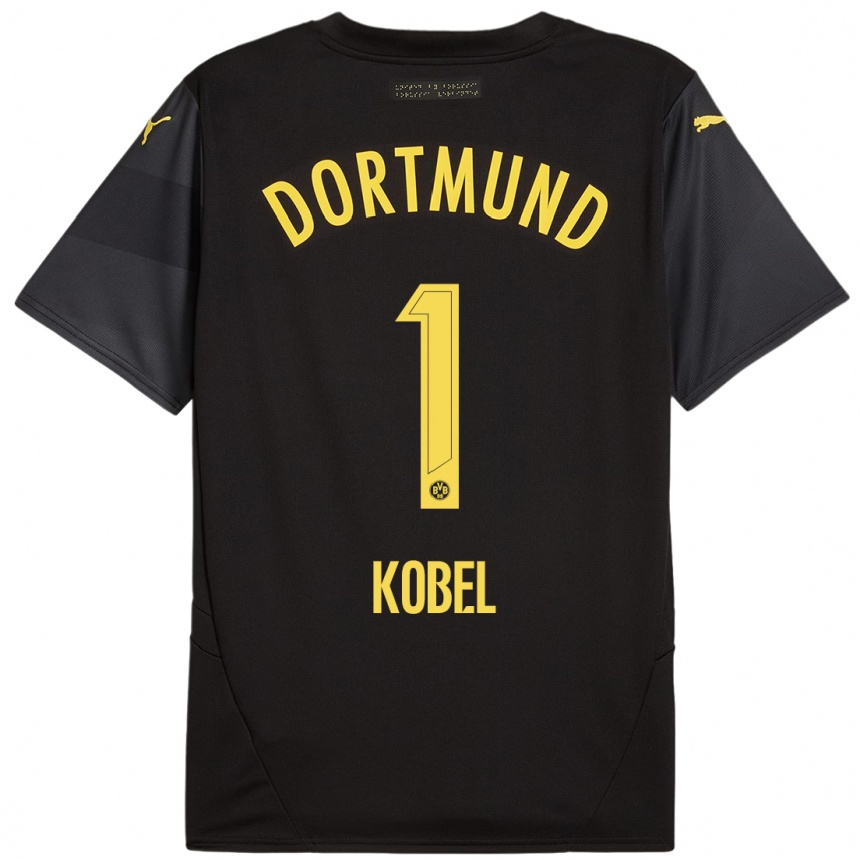 Niño Fútbol Camiseta Gregor Kobel #1 Negro Amarillo 2ª Equipación 2024/25