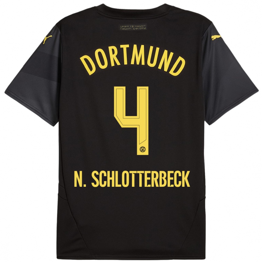 Niño Fútbol Camiseta Nico Schlotterbeck #4 Negro Amarillo 2ª Equipación 2024/25