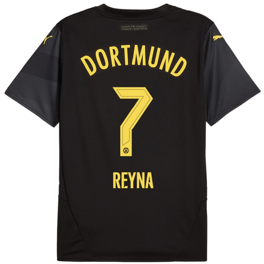 Niño Fútbol Camiseta Giovanni Reyna #7 Negro Amarillo 2ª Equipación 2024/25