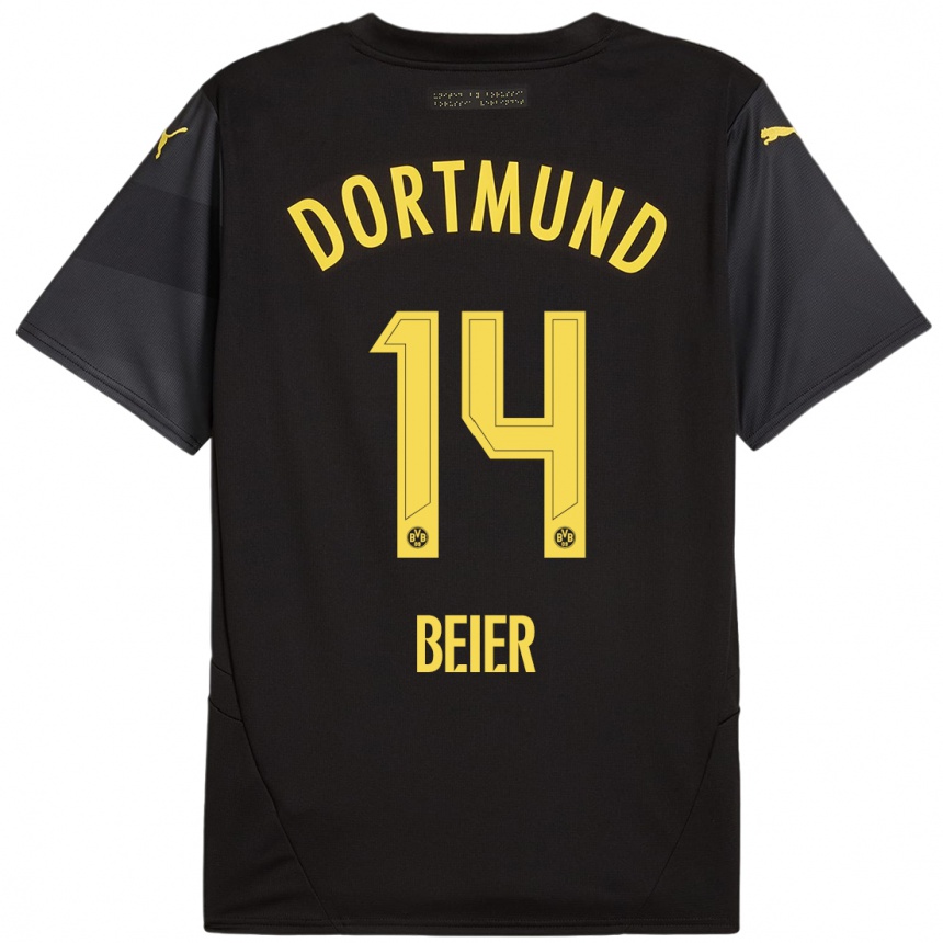 Niño Fútbol Camiseta Maximilian Beier #14 Negro Amarillo 2ª Equipación 2024/25