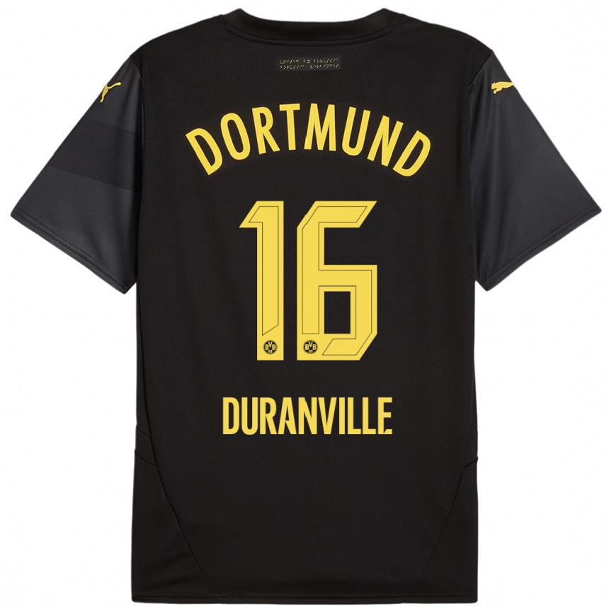 Niño Fútbol Camiseta Julien Duranville #16 Negro Amarillo 2ª Equipación 2024/25