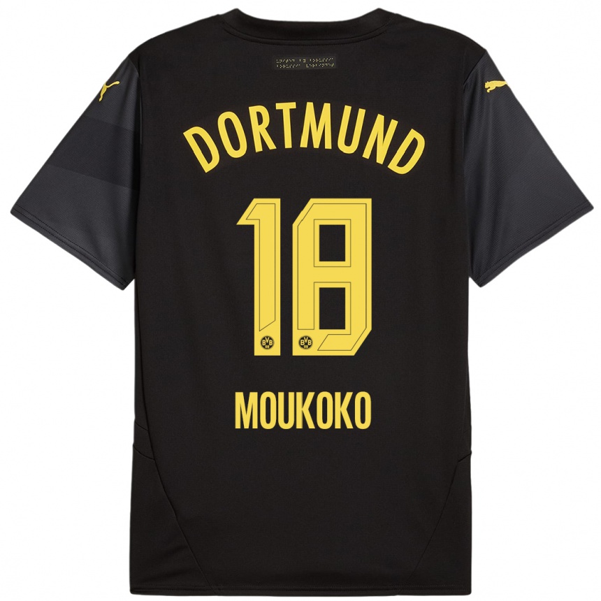 Niño Fútbol Camiseta Youssoufa Moukoko #18 Negro Amarillo 2ª Equipación 2024/25