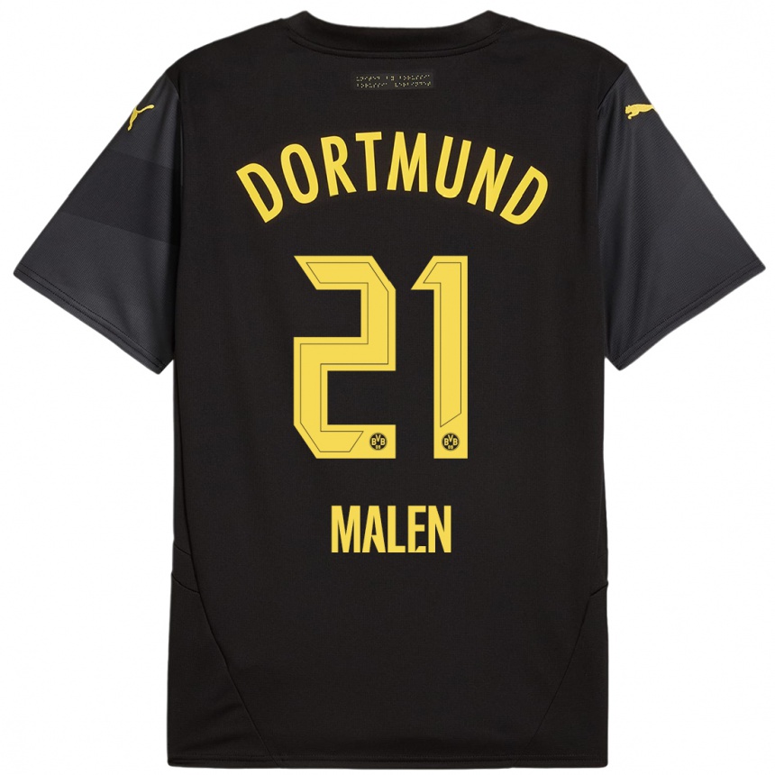 Niño Fútbol Camiseta Donyell Malen #21 Negro Amarillo 2ª Equipación 2024/25