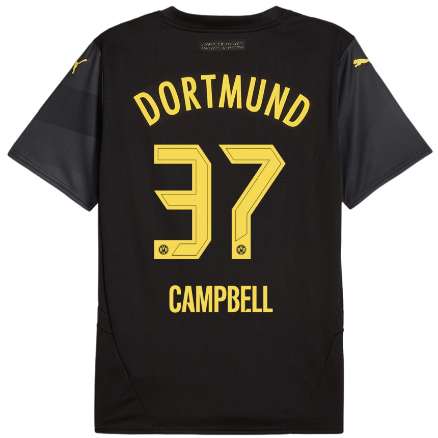 Niño Fútbol Camiseta Cole Campbell #37 Negro Amarillo 2ª Equipación 2024/25