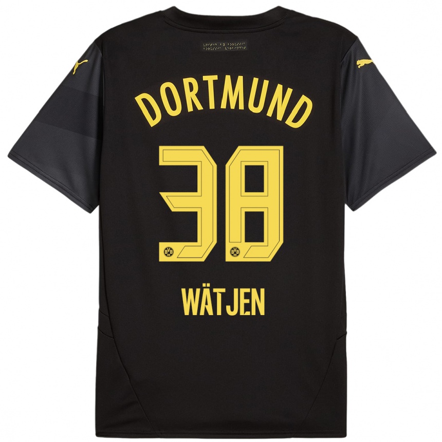 Niño Fútbol Camiseta Kjell Wätjen #38 Negro Amarillo 2ª Equipación 2024/25