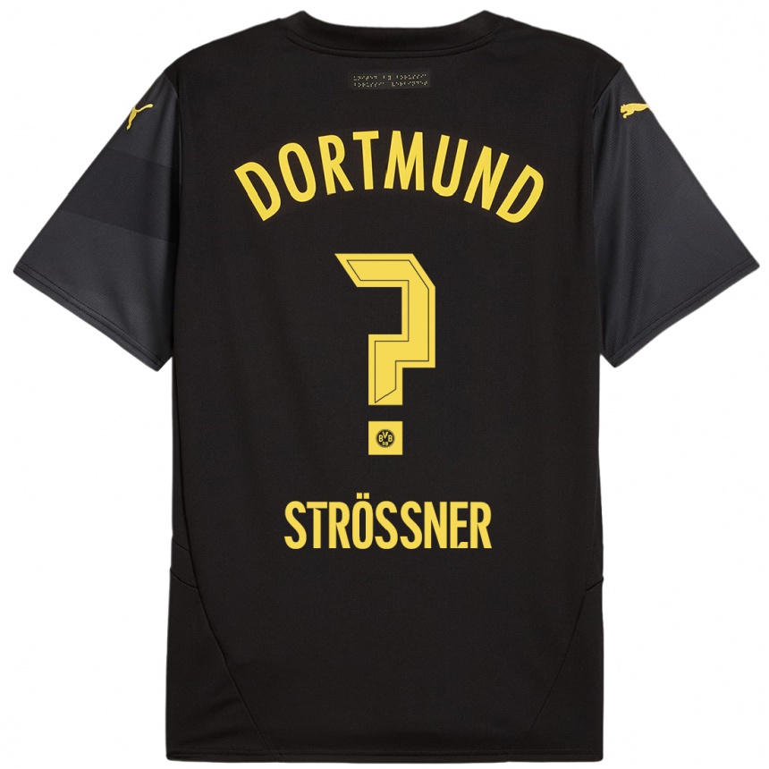 Niño Fútbol Camiseta Lenni Strößner #0 Negro Amarillo 2ª Equipación 2024/25