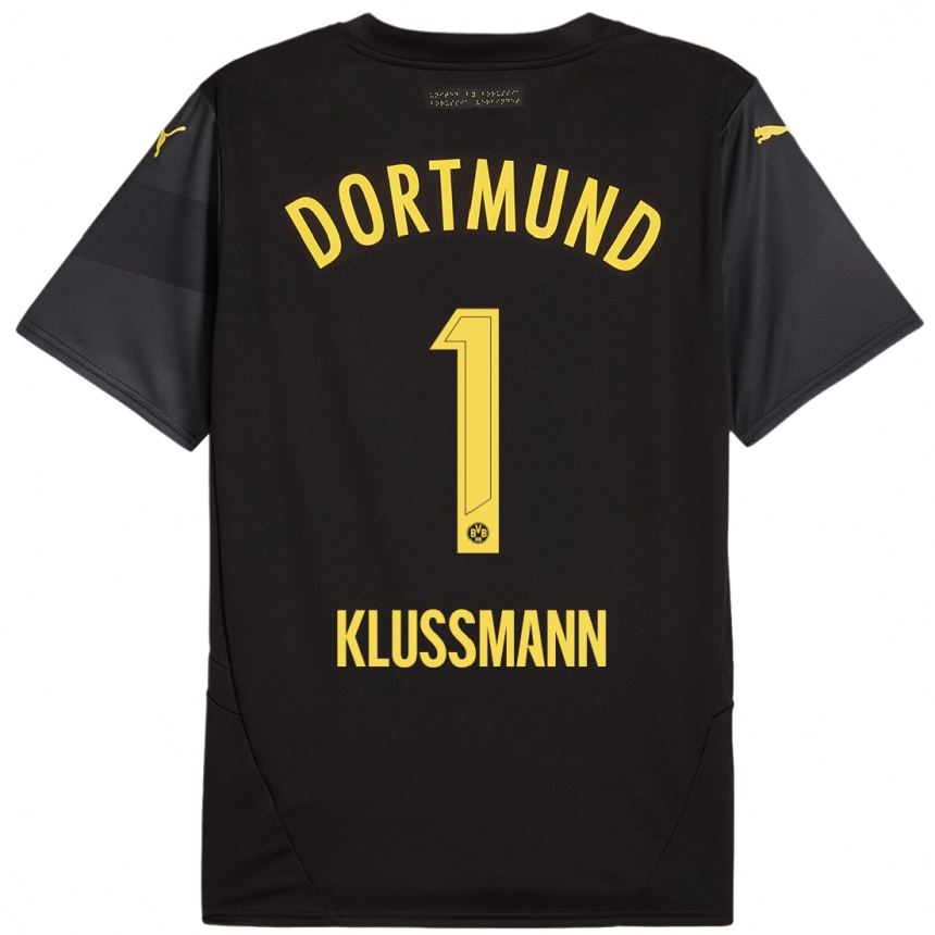 Niño Fútbol Camiseta Leon Klußmann #1 Negro Amarillo 2ª Equipación 2024/25