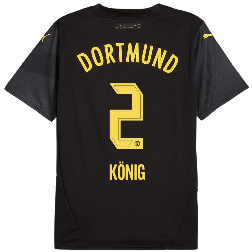 Niño Fútbol Camiseta Niklas König #2 Negro Amarillo 2ª Equipación 2024/25