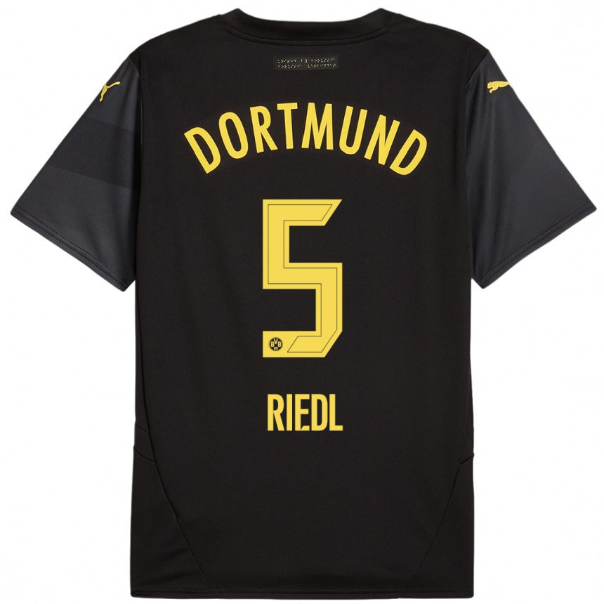 Niño Fútbol Camiseta Jan-Luca Riedl #5 Negro Amarillo 2ª Equipación 2024/25