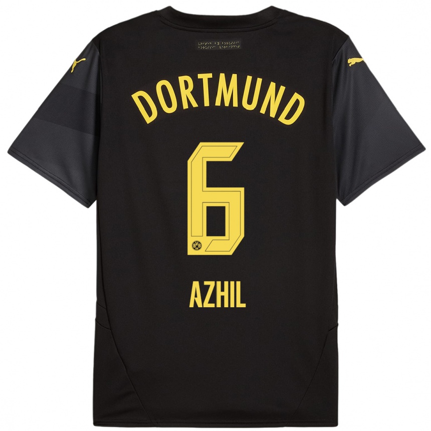 Niño Fútbol Camiseta Ayman Azhil #6 Negro Amarillo 2ª Equipación 2024/25