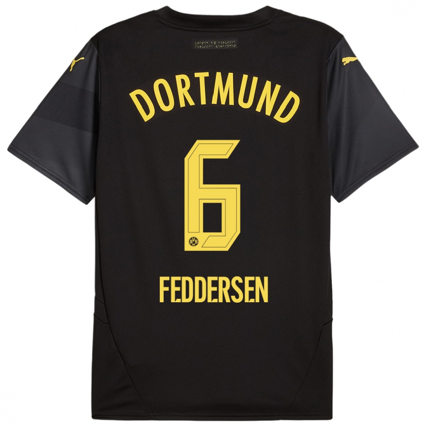 Niño Fútbol Camiseta Jonas Feddersen #6 Negro Amarillo 2ª Equipación 2024/25