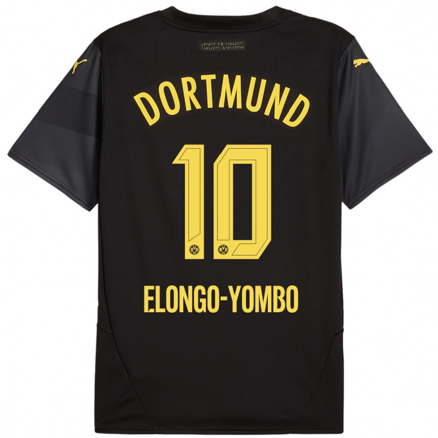 Niño Fútbol Camiseta Rodney Elongo-Yombo #10 Negro Amarillo 2ª Equipación 2024/25