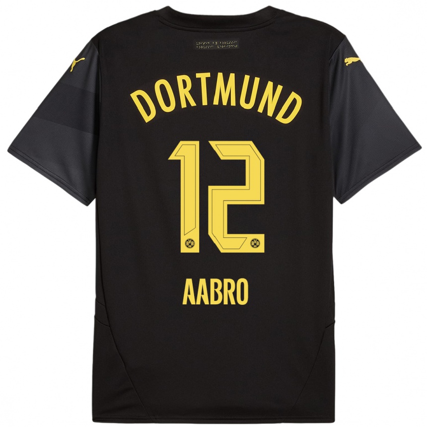 Niño Fútbol Camiseta Gustav Aabro #12 Negro Amarillo 2ª Equipación 2024/25