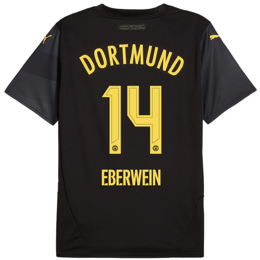 Niño Fútbol Camiseta Michael Eberwein #14 Negro Amarillo 2ª Equipación 2024/25