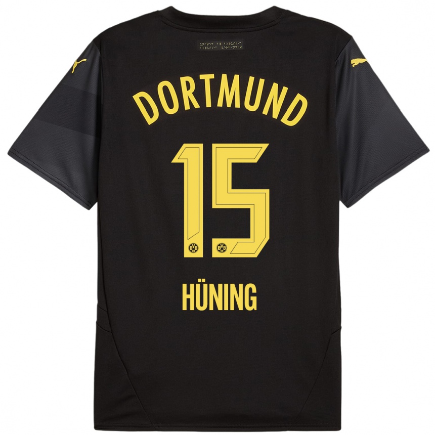 Niño Fútbol Camiseta Ben Hüning #15 Negro Amarillo 2ª Equipación 2024/25