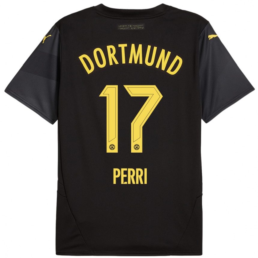 Niño Fútbol Camiseta Luca Perri #17 Negro Amarillo 2ª Equipación 2024/25