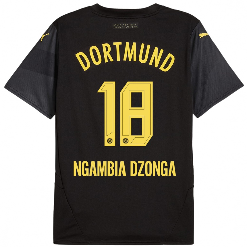 Niño Fútbol Camiseta Diego Ngambia Dzonga #18 Negro Amarillo 2ª Equipación 2024/25