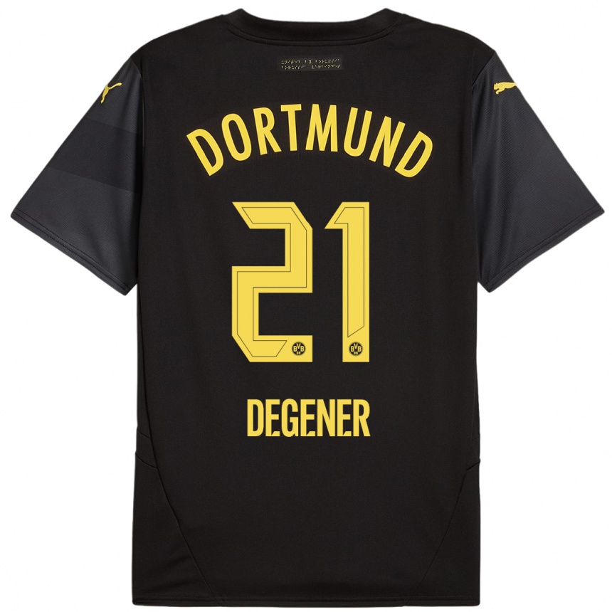 Niño Fútbol Camiseta Tim Degener #21 Negro Amarillo 2ª Equipación 2024/25