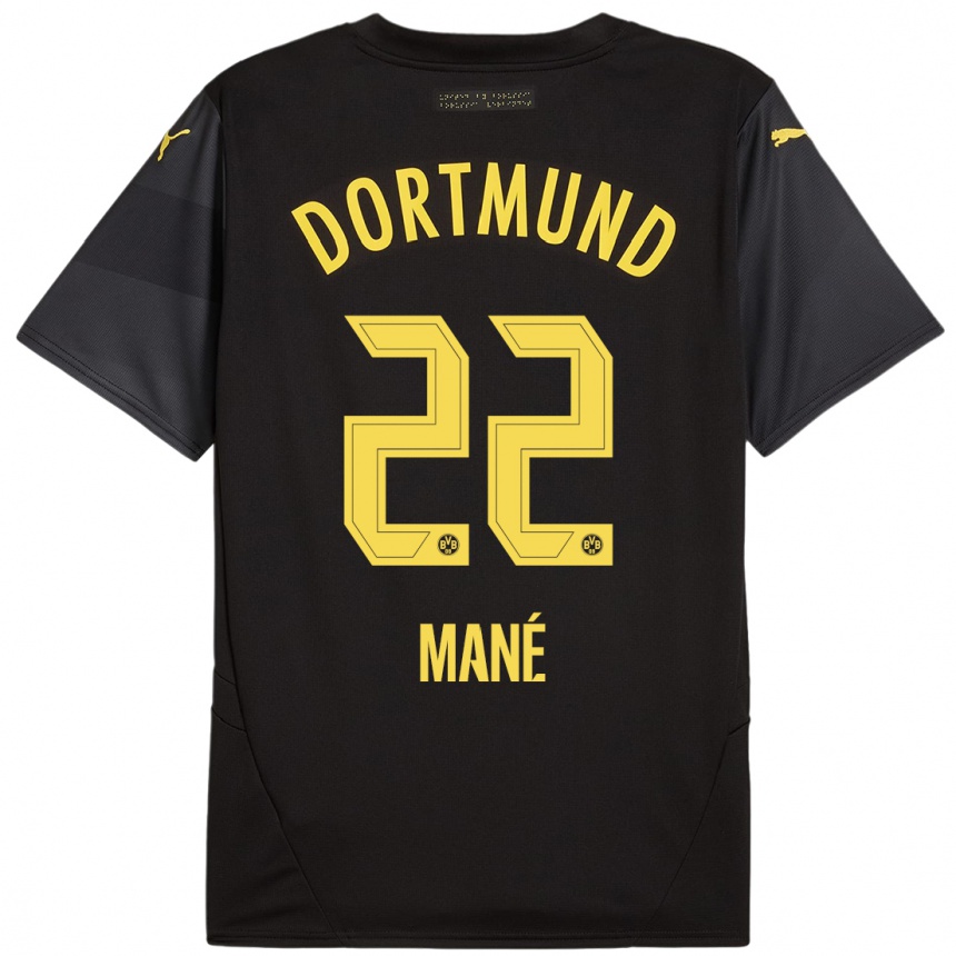 Niño Fútbol Camiseta Filippo Mané #22 Negro Amarillo 2ª Equipación 2024/25