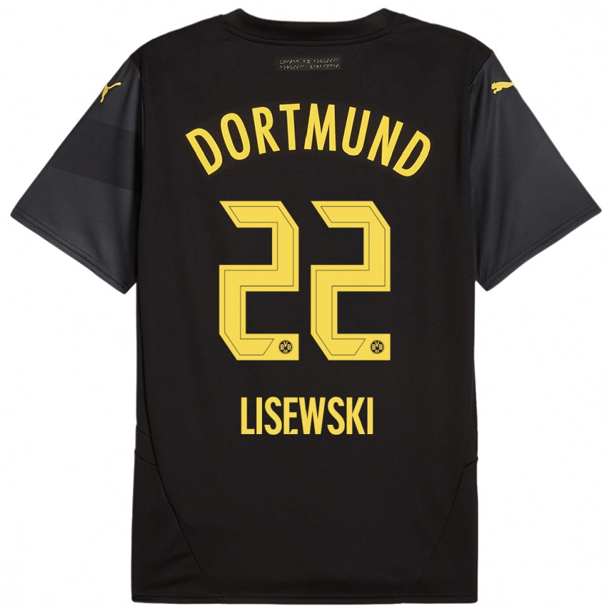 Niño Fútbol Camiseta Robin Lisewski #22 Negro Amarillo 2ª Equipación 2024/25