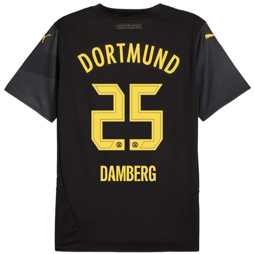 Niño Fútbol Camiseta Niclas Damberg #25 Negro Amarillo 2ª Equipación 2024/25