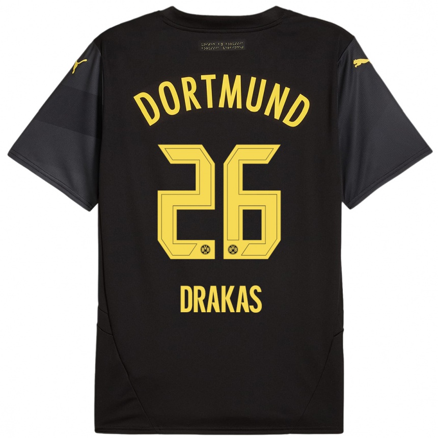 Niño Fútbol Camiseta Babis Drakas #26 Negro Amarillo 2ª Equipación 2024/25