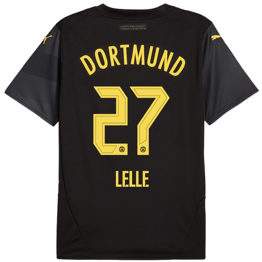 Niño Fútbol Camiseta David Lelle #27 Negro Amarillo 2ª Equipación 2024/25