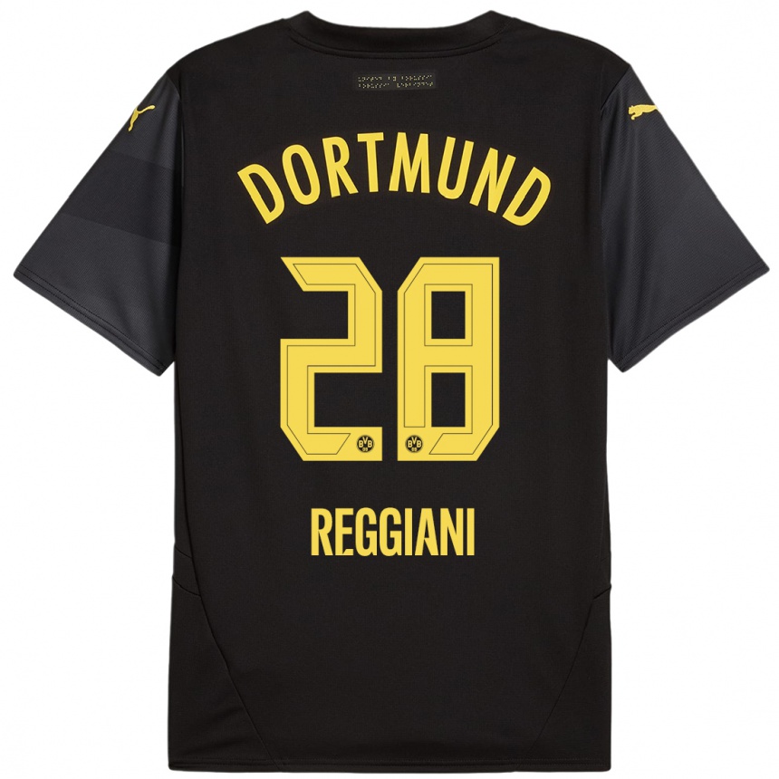 Niño Fútbol Camiseta Luca Reggiani #28 Negro Amarillo 2ª Equipación 2024/25