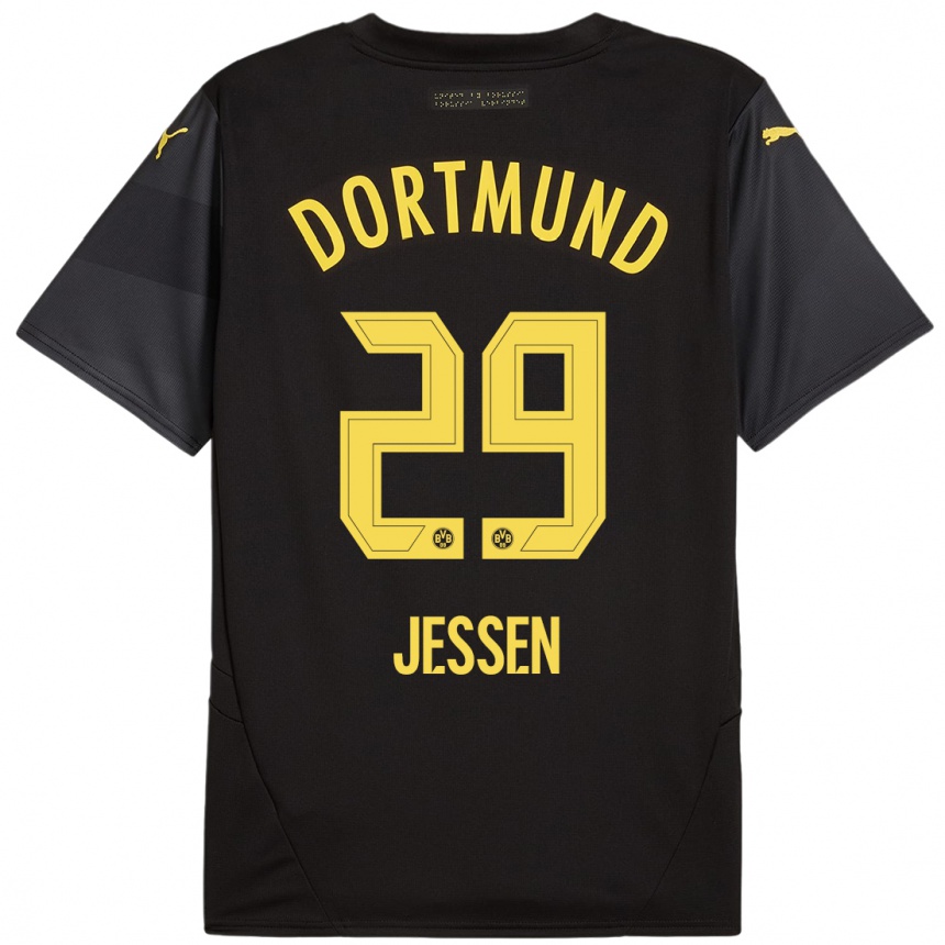 Niño Fútbol Camiseta Niklas Jessen #29 Negro Amarillo 2ª Equipación 2024/25