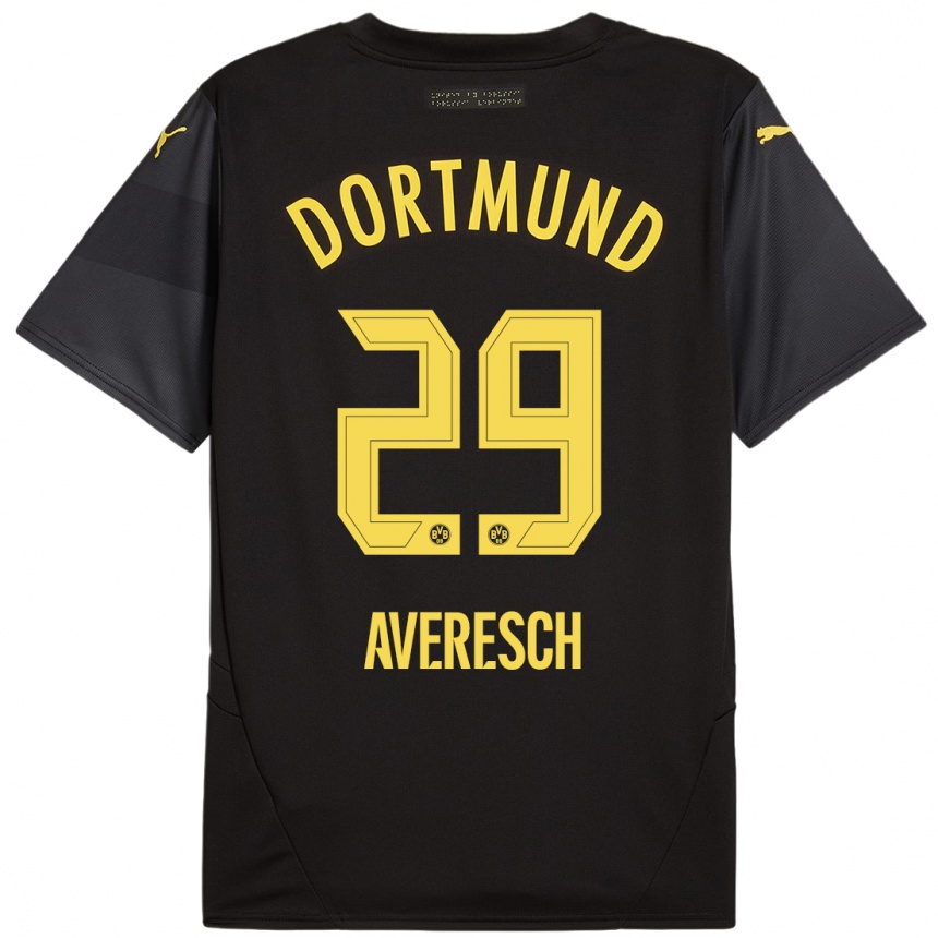 Niño Fútbol Camiseta Noah Averesch #29 Negro Amarillo 2ª Equipación 2024/25