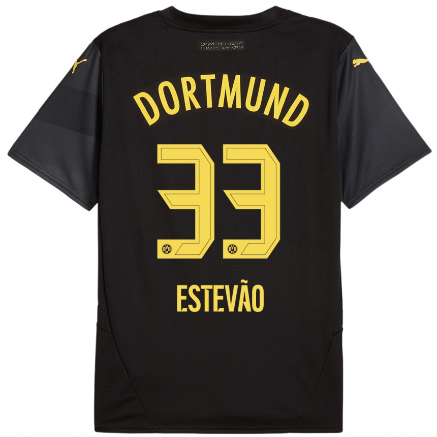 Niño Fútbol Camiseta Tiago Estevão #33 Negro Amarillo 2ª Equipación 2024/25