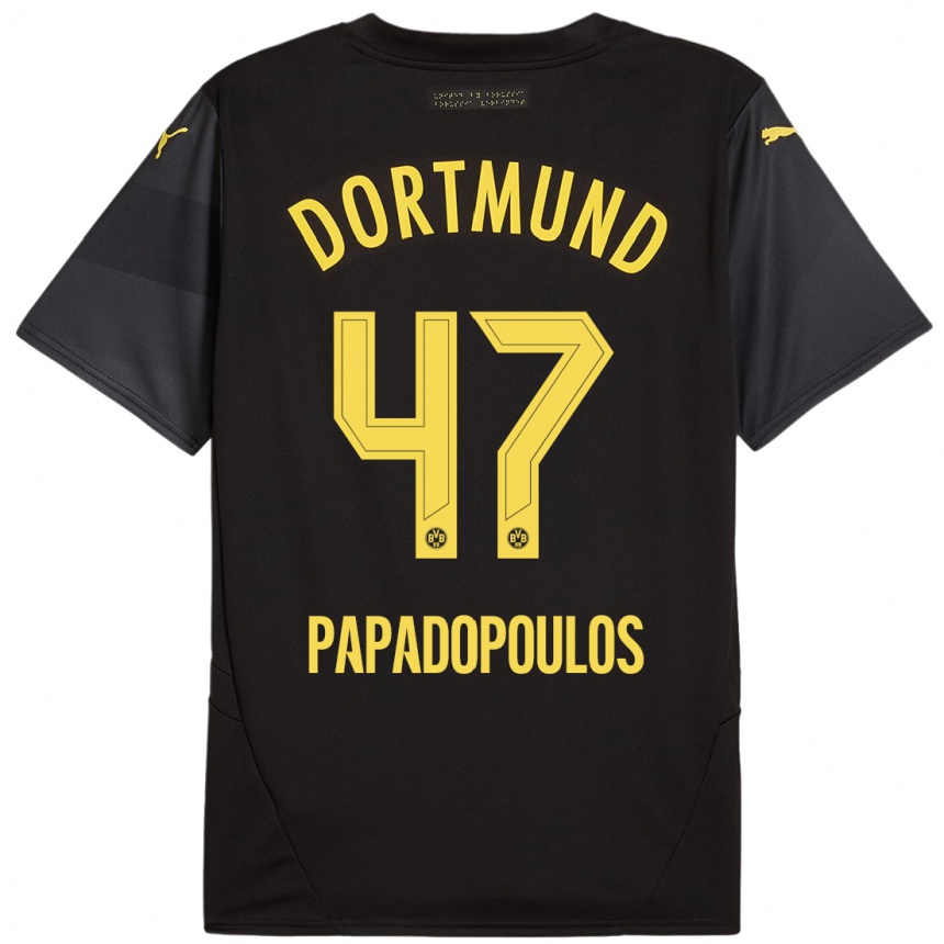 Niño Fútbol Camiseta Antonios Papadopoulos #47 Negro Amarillo 2ª Equipación 2024/25