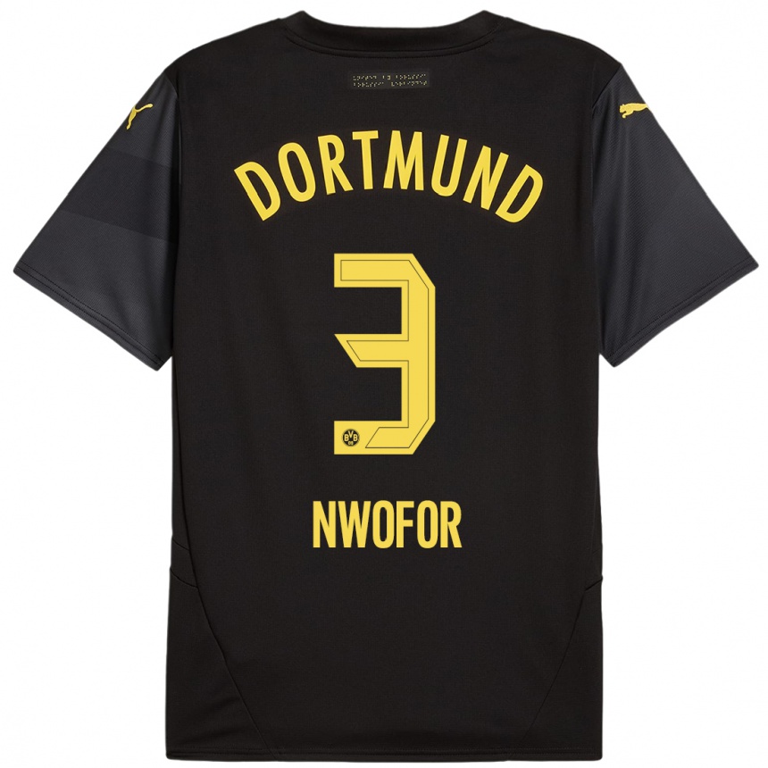 Niño Fútbol Camiseta Jamie Nwofor #3 Negro Amarillo 2ª Equipación 2024/25