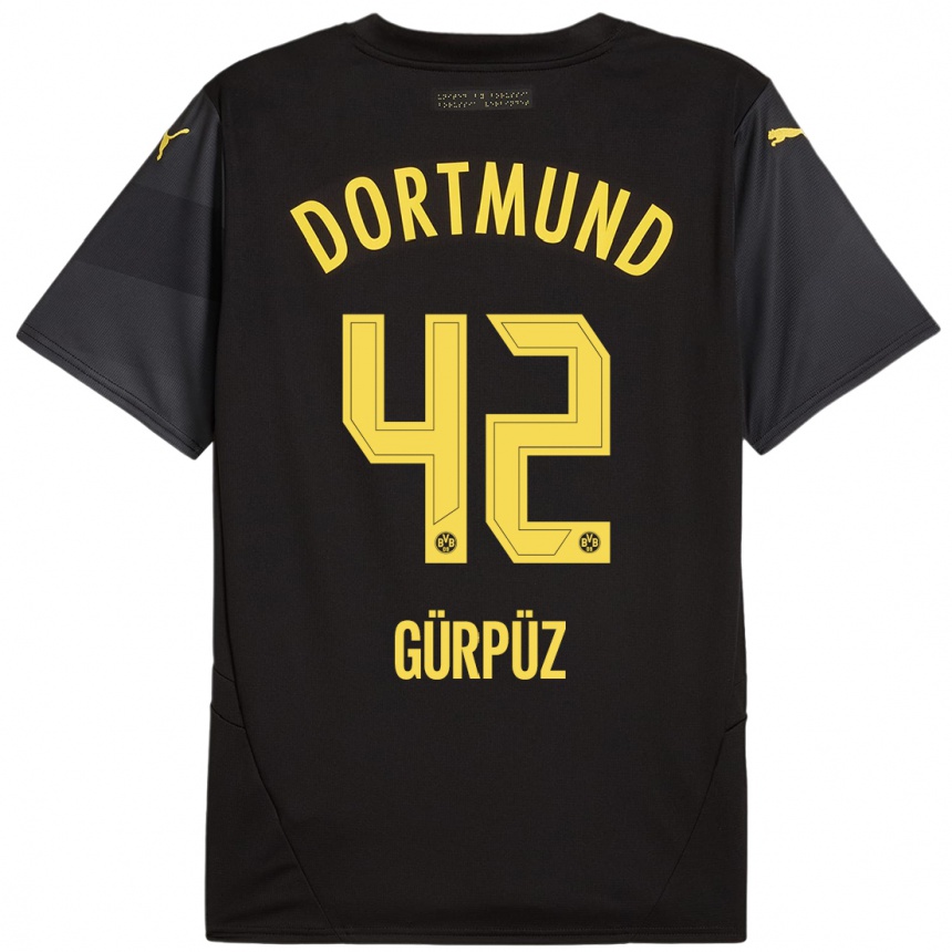 Niño Fútbol Camiseta Goktan Gurpuz #42 Negro Amarillo 2ª Equipación 2024/25