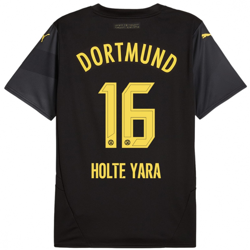 Niño Fútbol Camiseta Ten Holte Yara #16 Negro Amarillo 2ª Equipación 2024/25