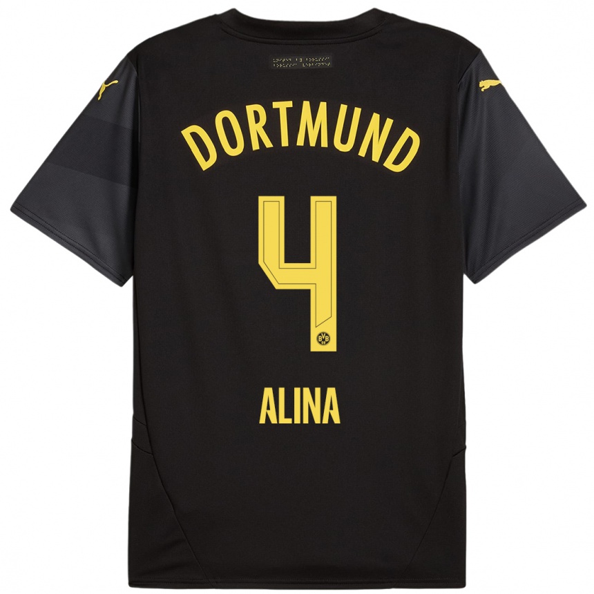 Niño Fútbol Camiseta Grijseels Alina #4 Negro Amarillo 2ª Equipación 2024/25