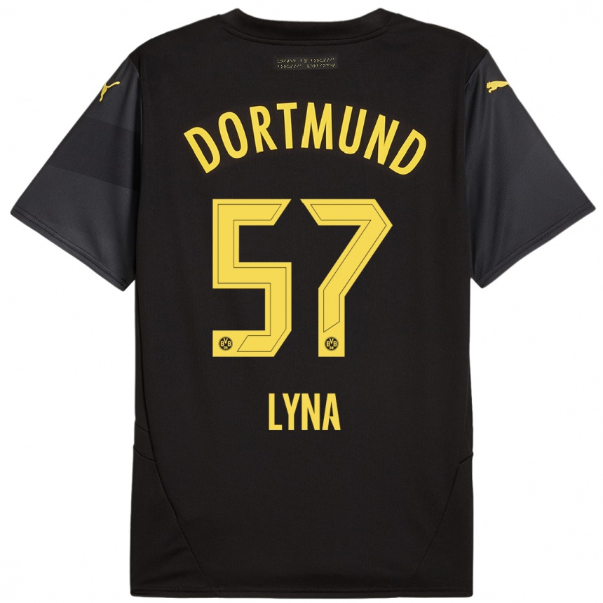 Niño Fútbol Camiseta Schwarz Lyna #57 Negro Amarillo 2ª Equipación 2024/25