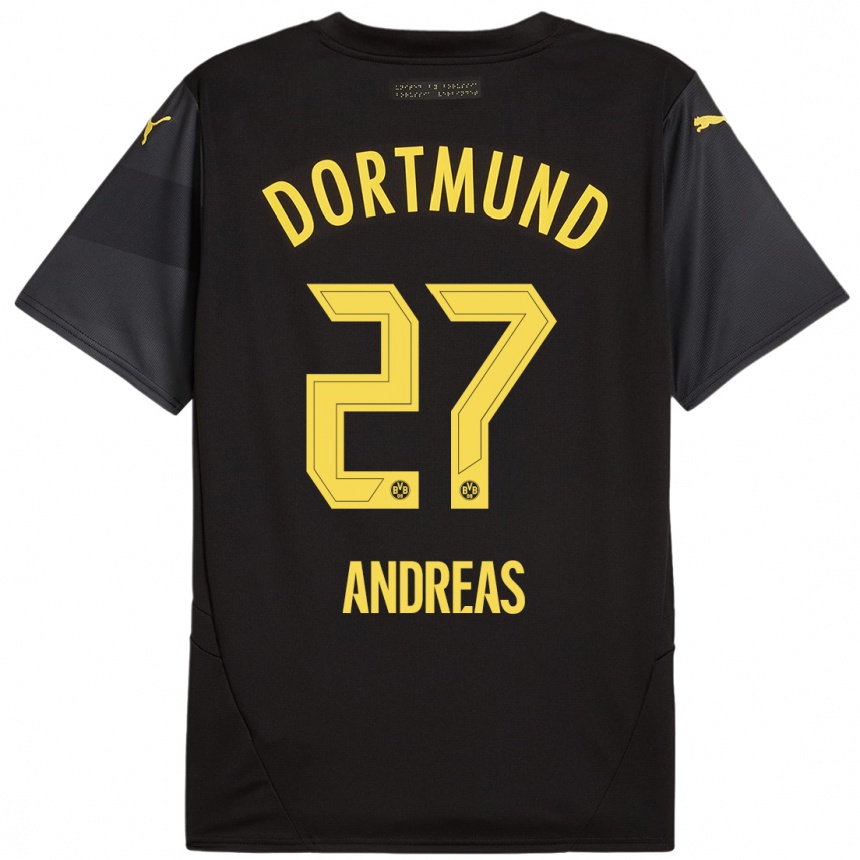 Niño Fútbol Camiseta Kuno Andreas #27 Negro Amarillo 2ª Equipación 2024/25