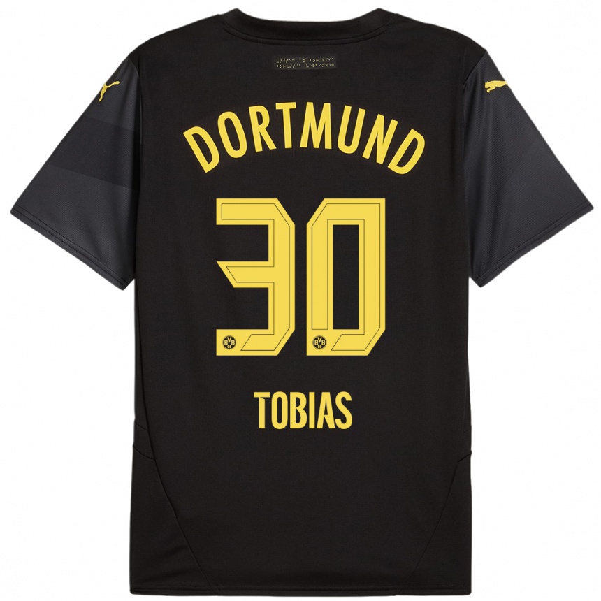 Niño Fútbol Camiseta Vogt Tobias #30 Negro Amarillo 2ª Equipación 2024/25