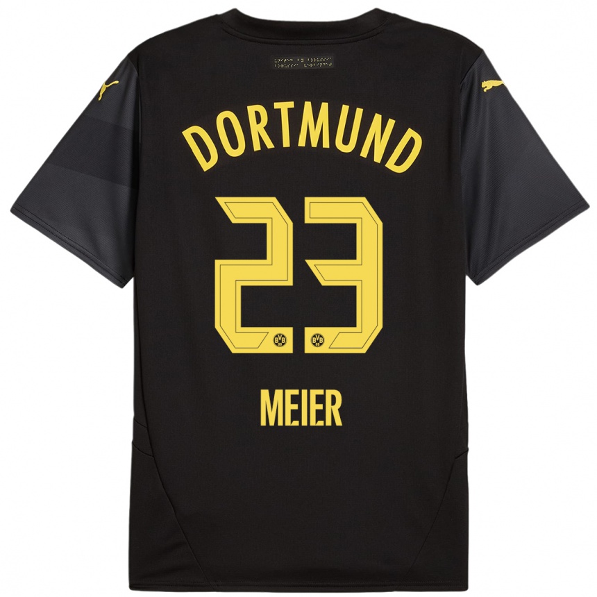 Niño Fútbol Camiseta Maximilian Meier #23 Negro Amarillo 2ª Equipación 2024/25