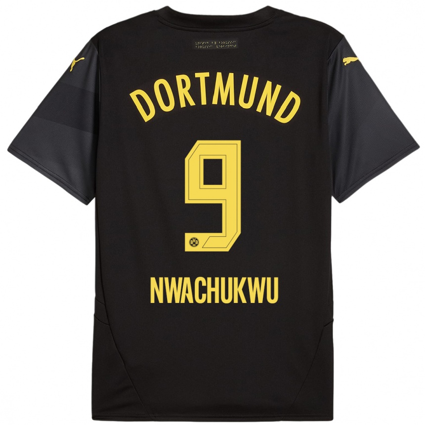 Niño Fútbol Camiseta Isaak Nwachukwu #9 Negro Amarillo 2ª Equipación 2024/25