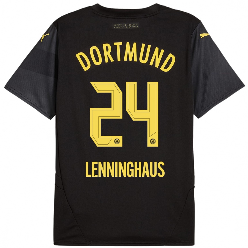 Niño Fútbol Camiseta Mika Lenninghaus #24 Negro Amarillo 2ª Equipación 2024/25