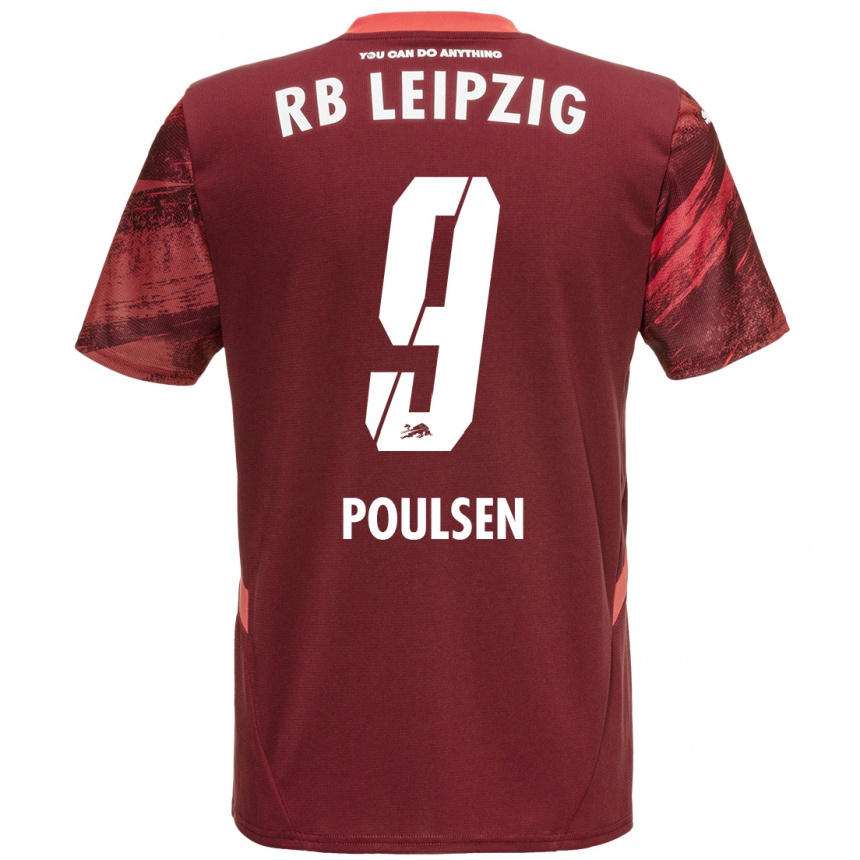 Niño Fútbol Camiseta Yussuf Poulsen #9 Borgoña 2ª Equipación 2024/25